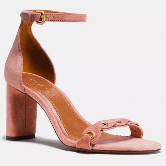 Coach Link Peony Pink Suede Ankle Strap Heel Sandal - Picture 10 of 10